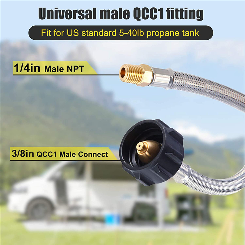 1/4" QCC1 RV Propane Braided Hose for Two-Stage Regulator