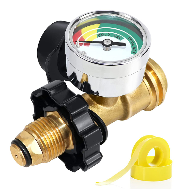 Propane Tank Adapter with Gauge Leak Detector POL to QCC1