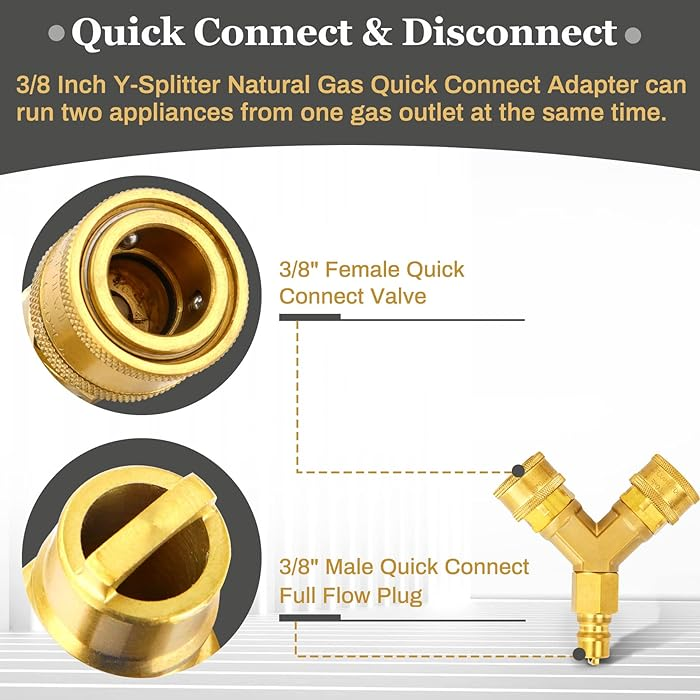 3/8" Y Splitter Separator Brass Propane Gas Quick Connect