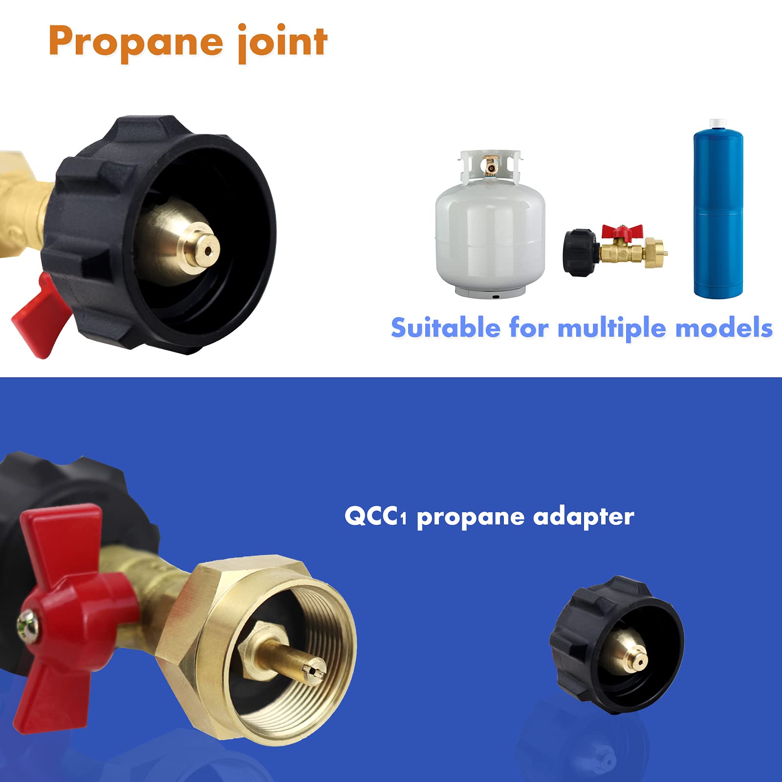 QCC1 Propane Refill Adapter with On/Off Valve for Grill