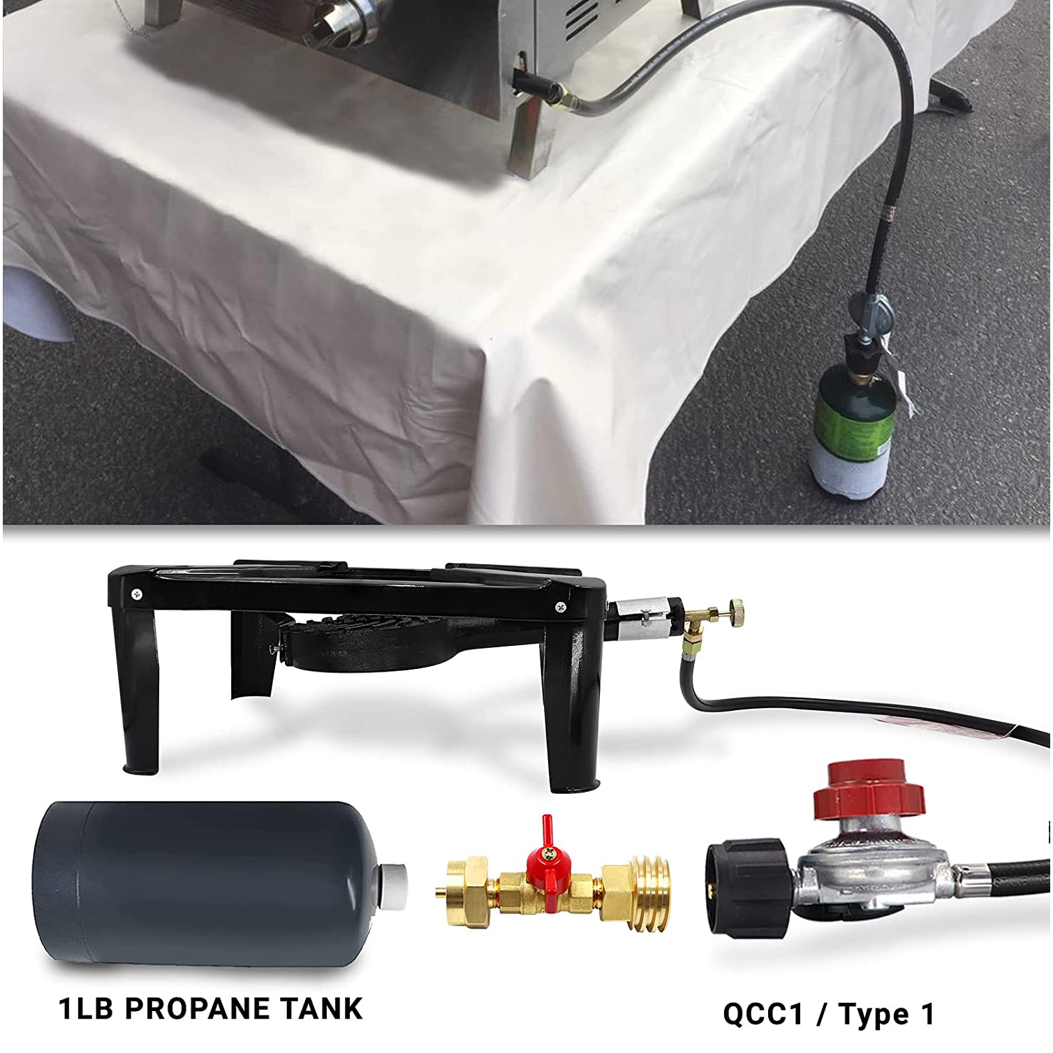 BBQ Propane Tank Adapter 20lb to 1lb Converter with Valve