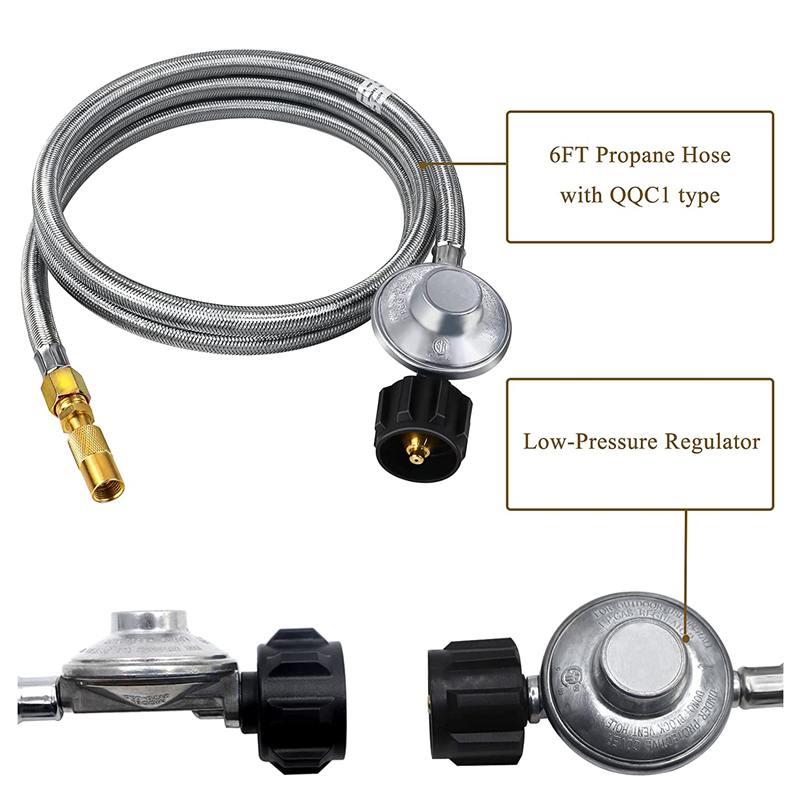 QCC1 6FT Propane Regulator with Stainless Braided Hose 