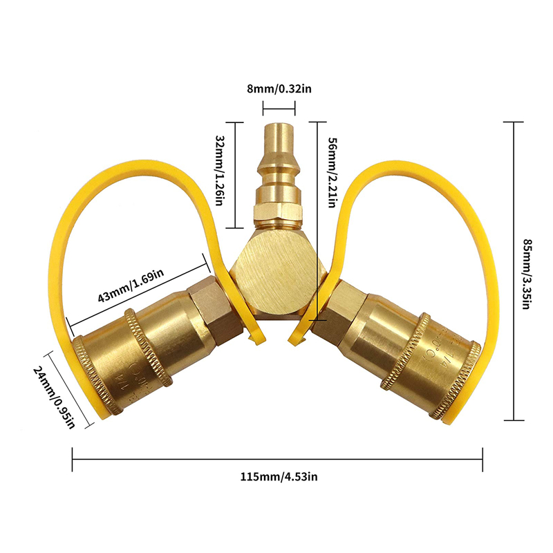 1/4" Brass Y-Splitter Propane Quick Connect and Disconnect 