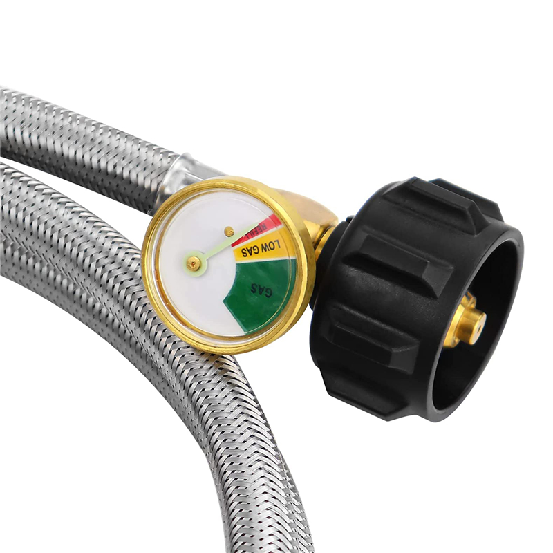 6FT Propane Adapter Stainless Braided Hose with Tank Gauge
