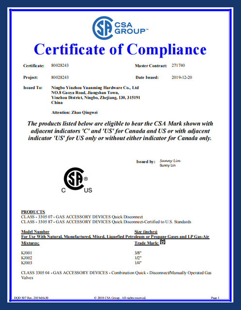 opening gas valve certificates
