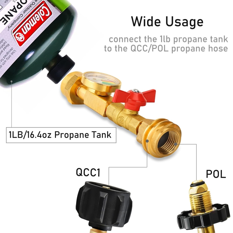 Propane Tank Adapter with Gauge and ON-Off Valve for Grill