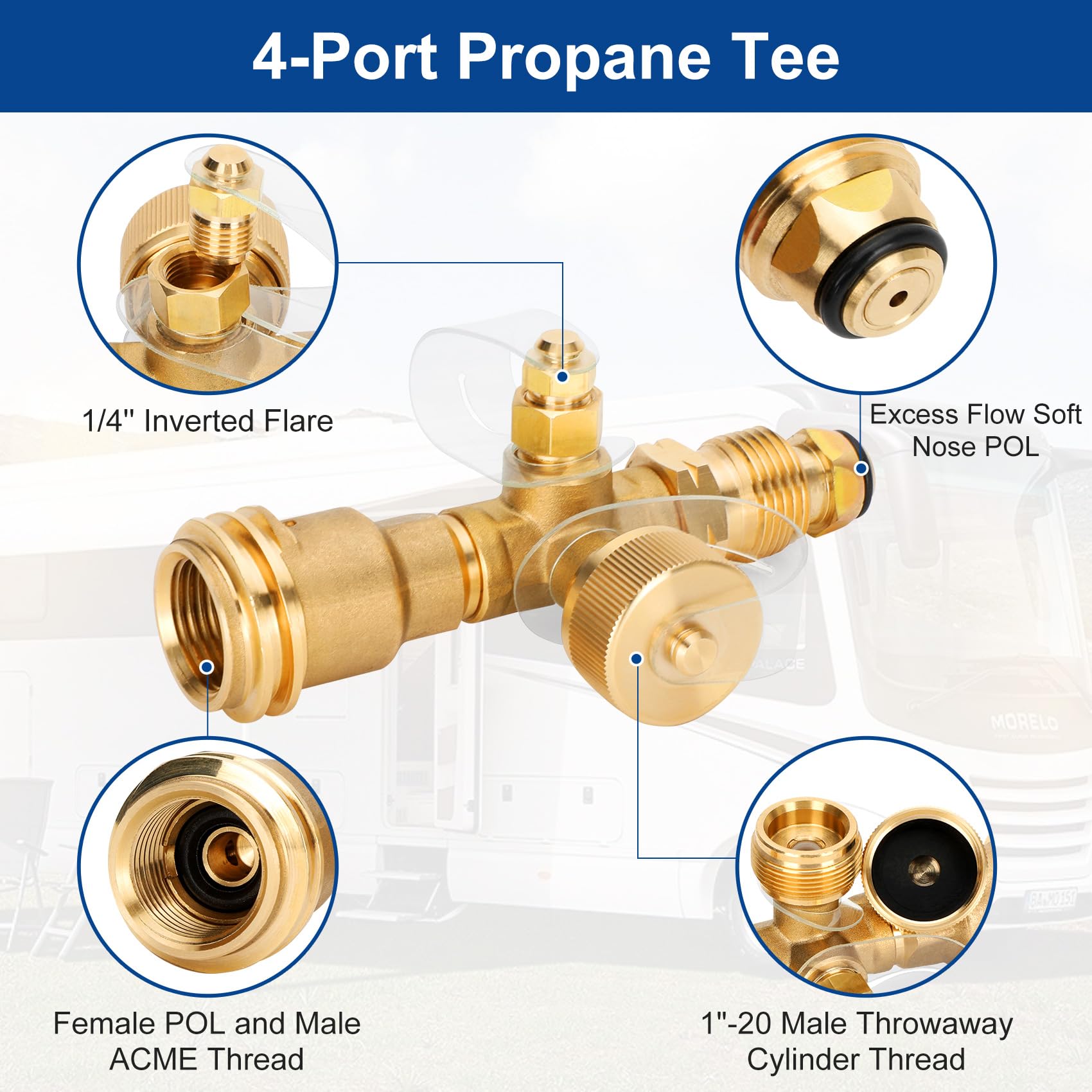 Propane Brass 4 Port Tee Kit 5FT and 12FT Braided Hose