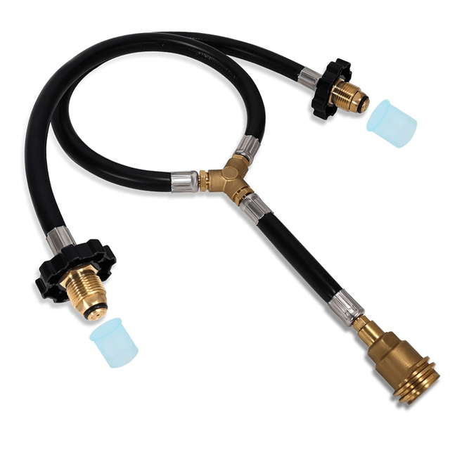 2 Way POL Y-Splitter Propane Extension Hose with Gauge Kit