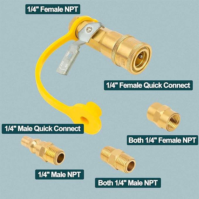 1/4" RV Propane Quick Connect Fittings with Shutoff Valve