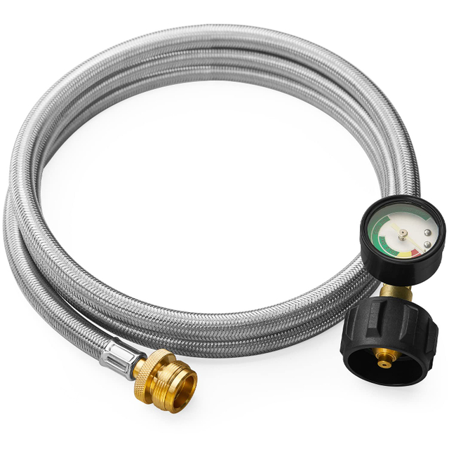 Propane Adapter Braided Hose with Gauge for Buddy Heater