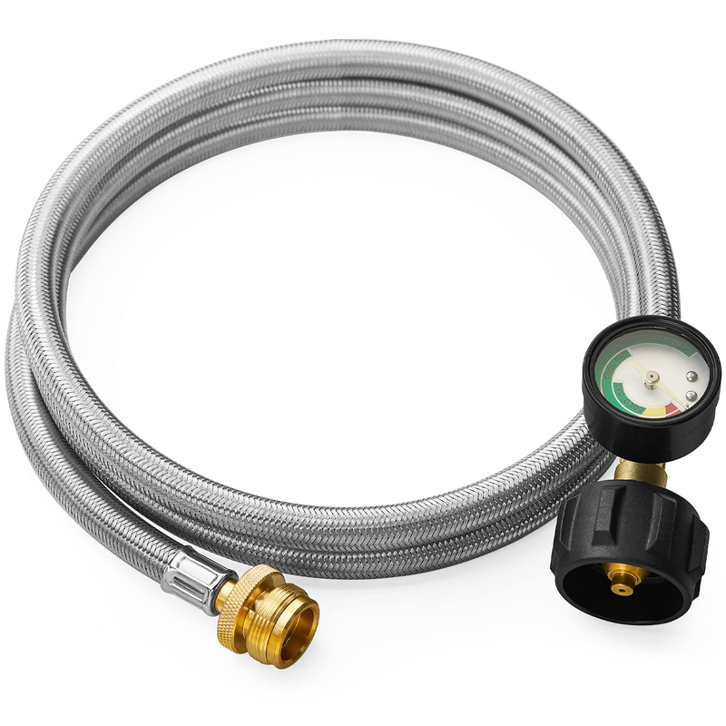 Propane Adapter Braided Hose with Gauge for Buddy Heater