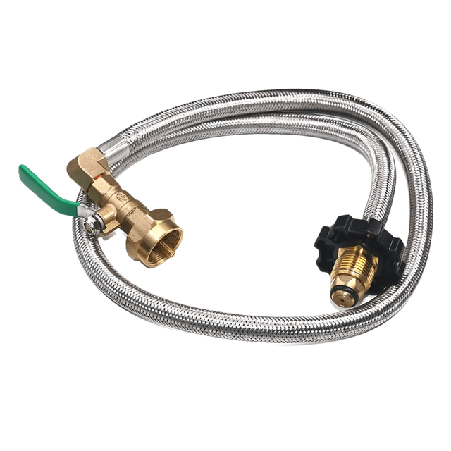 Propane Refill POL Tank Connector SS Hose with on-off Valve 