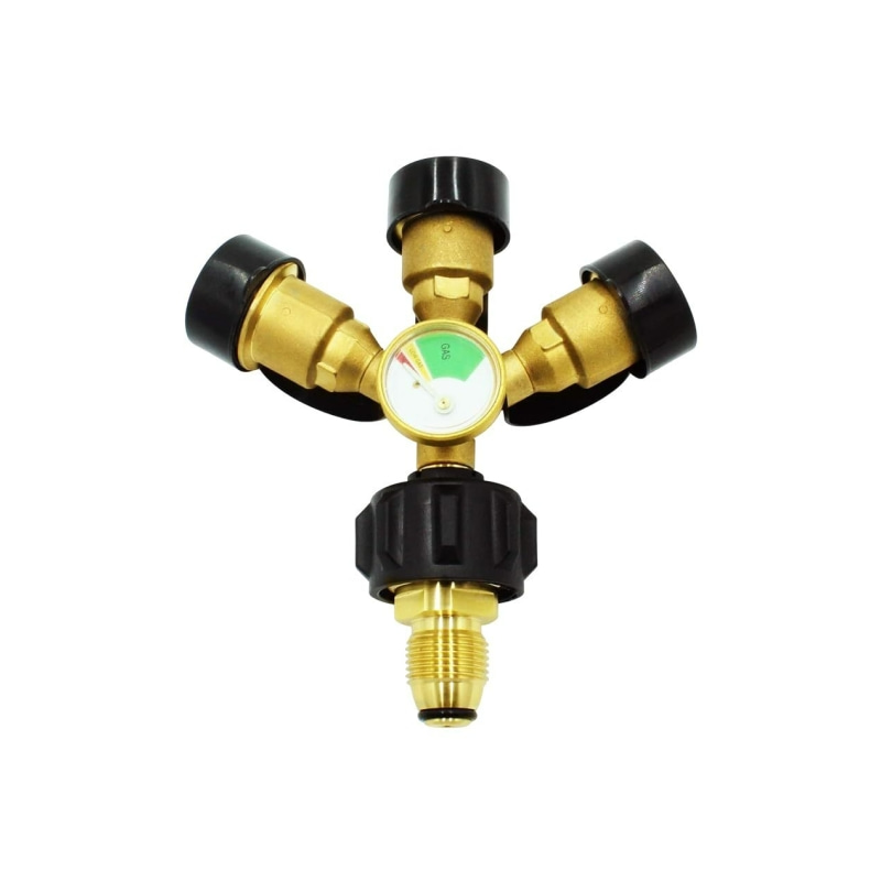 3Way Propane Tank Splitter POL with Gauge and Shut-Off Valve