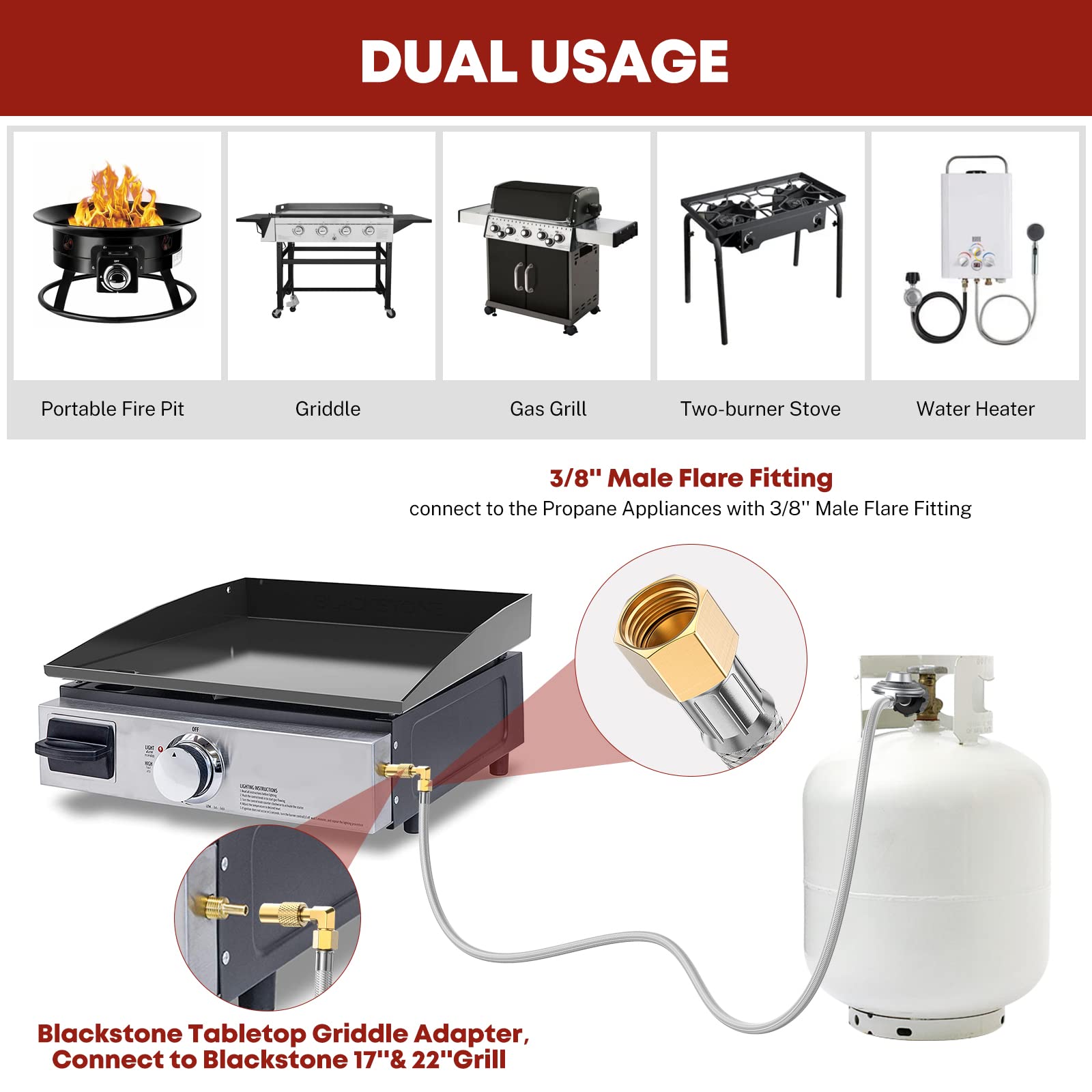 Low Pressure Propane Elbow Adapter SS Hose with Regulator