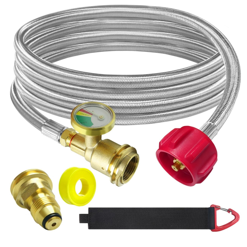 12 FT Propane Tank Extension Hose BraidedBraided with Gauge 0-200K