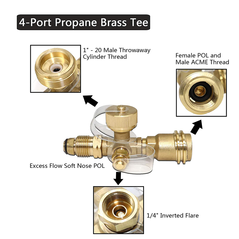 Upgraded 4 Port Propane Brass Tee Adapter Kit for RV Camping