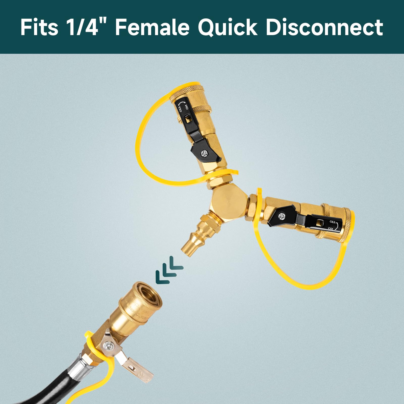 Y-Splitter 1/4" RV Quick Connect with Shutoff Valve