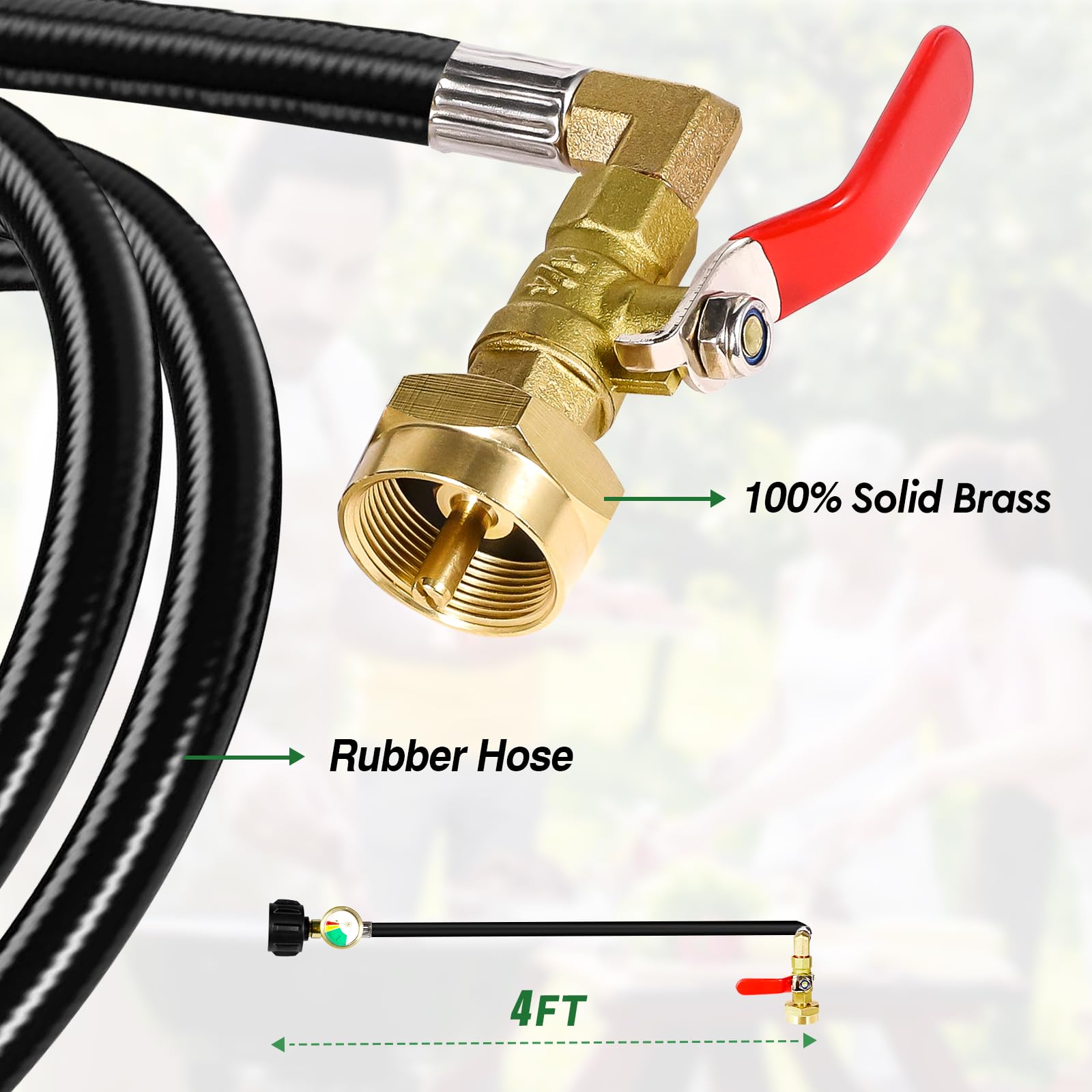 Propane Refill Adapter Hose with Gauge and Control Valve
