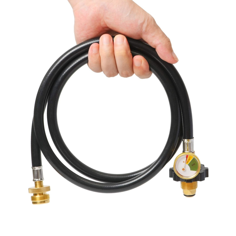 8FT POL Propane Tank Hose Adapter 1lb to 20lb with Gauge