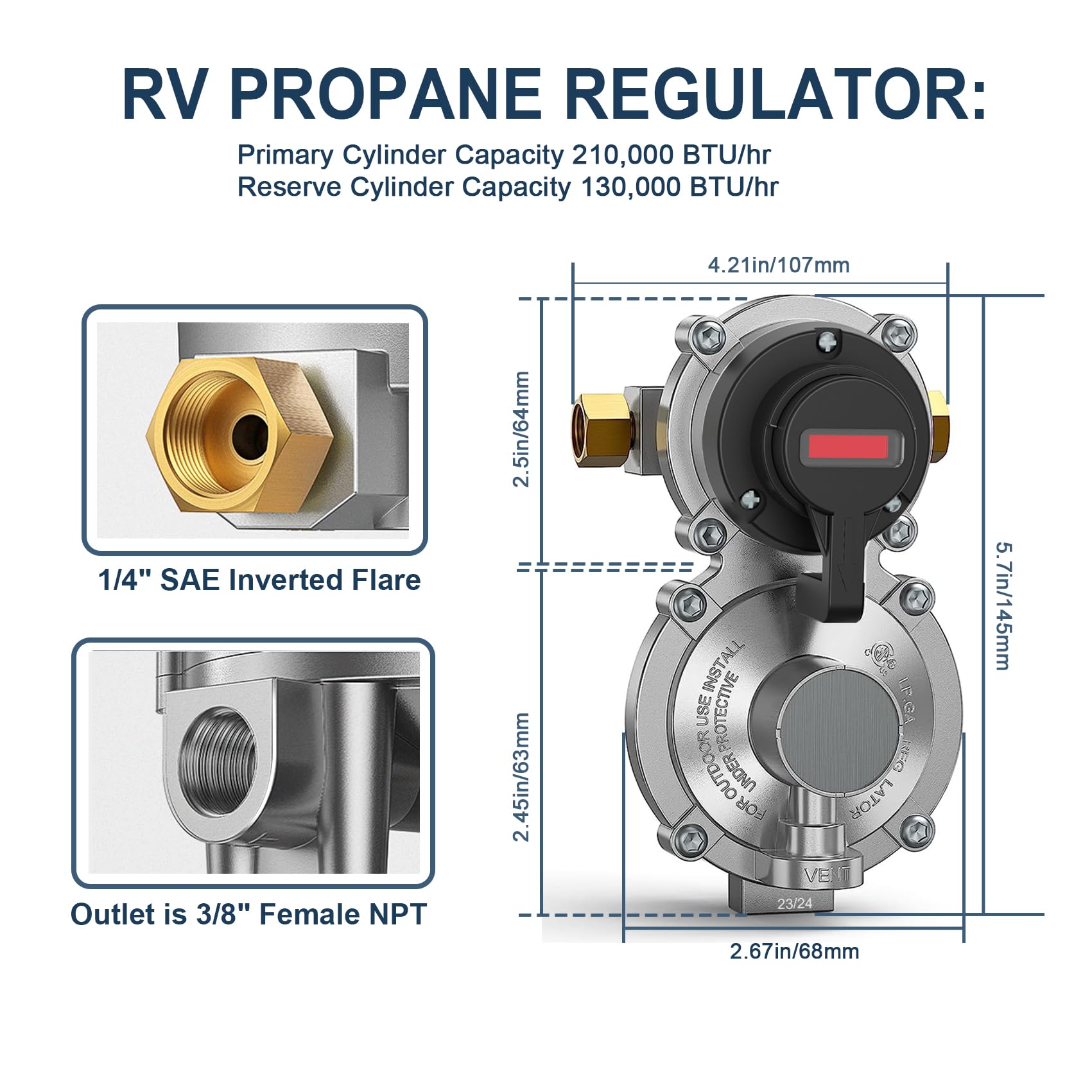 RV 2-Stage Automatic Propane Gas Regulator with Two Hose