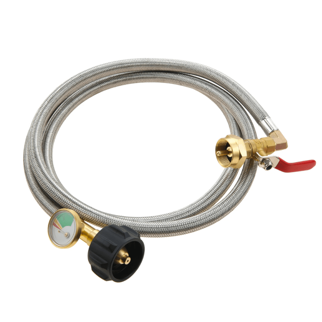 High Pressure Propane Refill Adapter SS Hose with Gauge