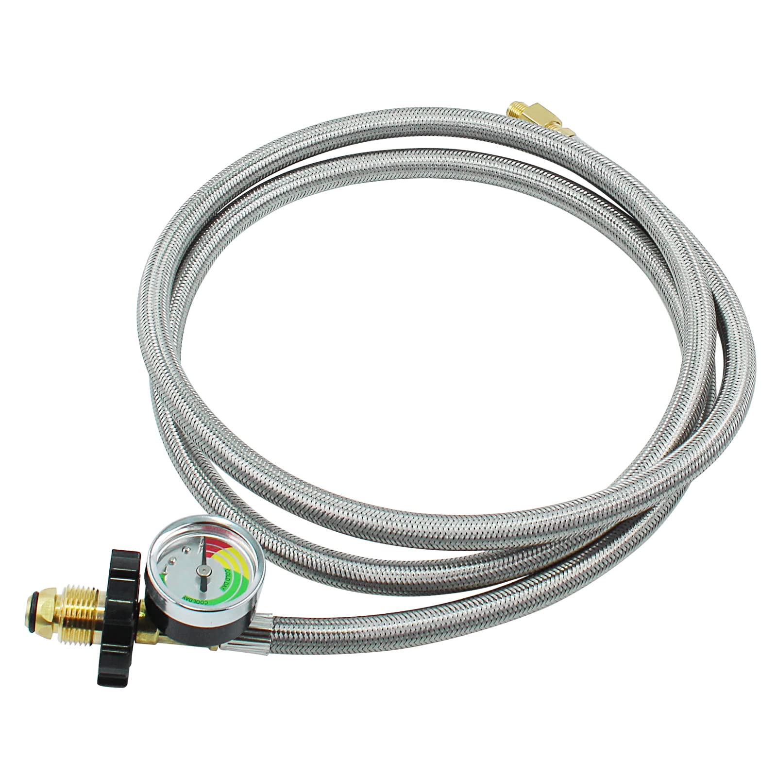 1/4'' NPT POL Propane Pigtail Braided Hose with Gauge