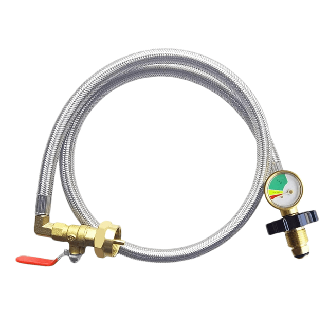 Propane Refill SS Hose POL Connector with Valve and Gauge