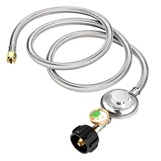 5FT Stainless Braided Propane Regulator Hose with Gauge