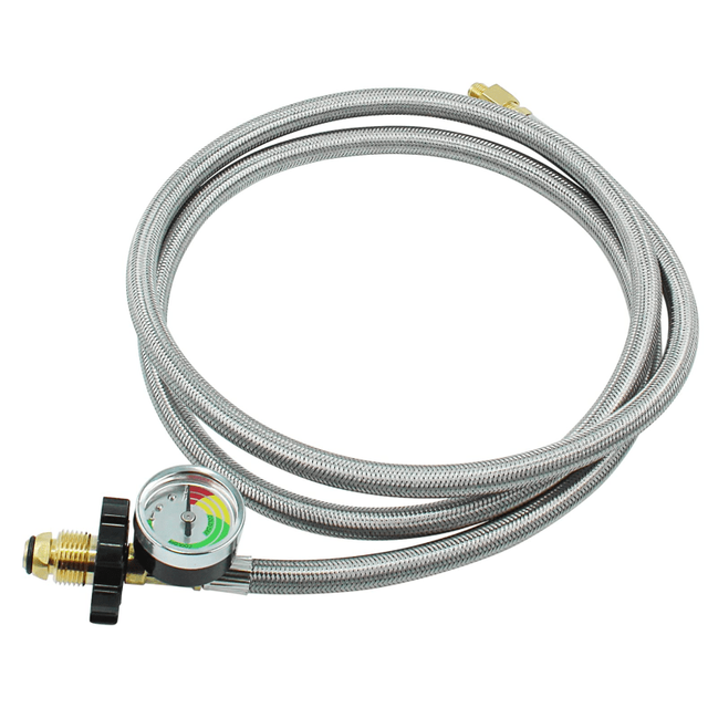 1/4'' NPT POL Propane Pigtail Braided Hose with Gauge