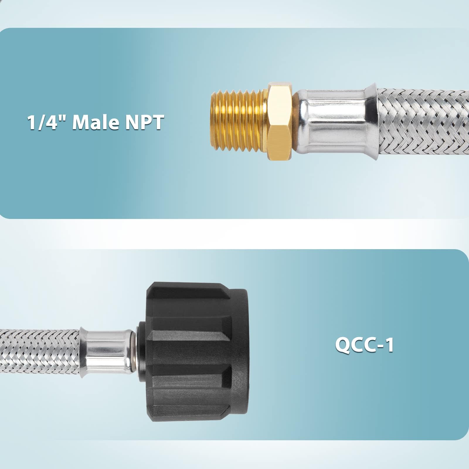 1/4" QCC1 RV Propane Braided Hose for Two-Stage Regulator