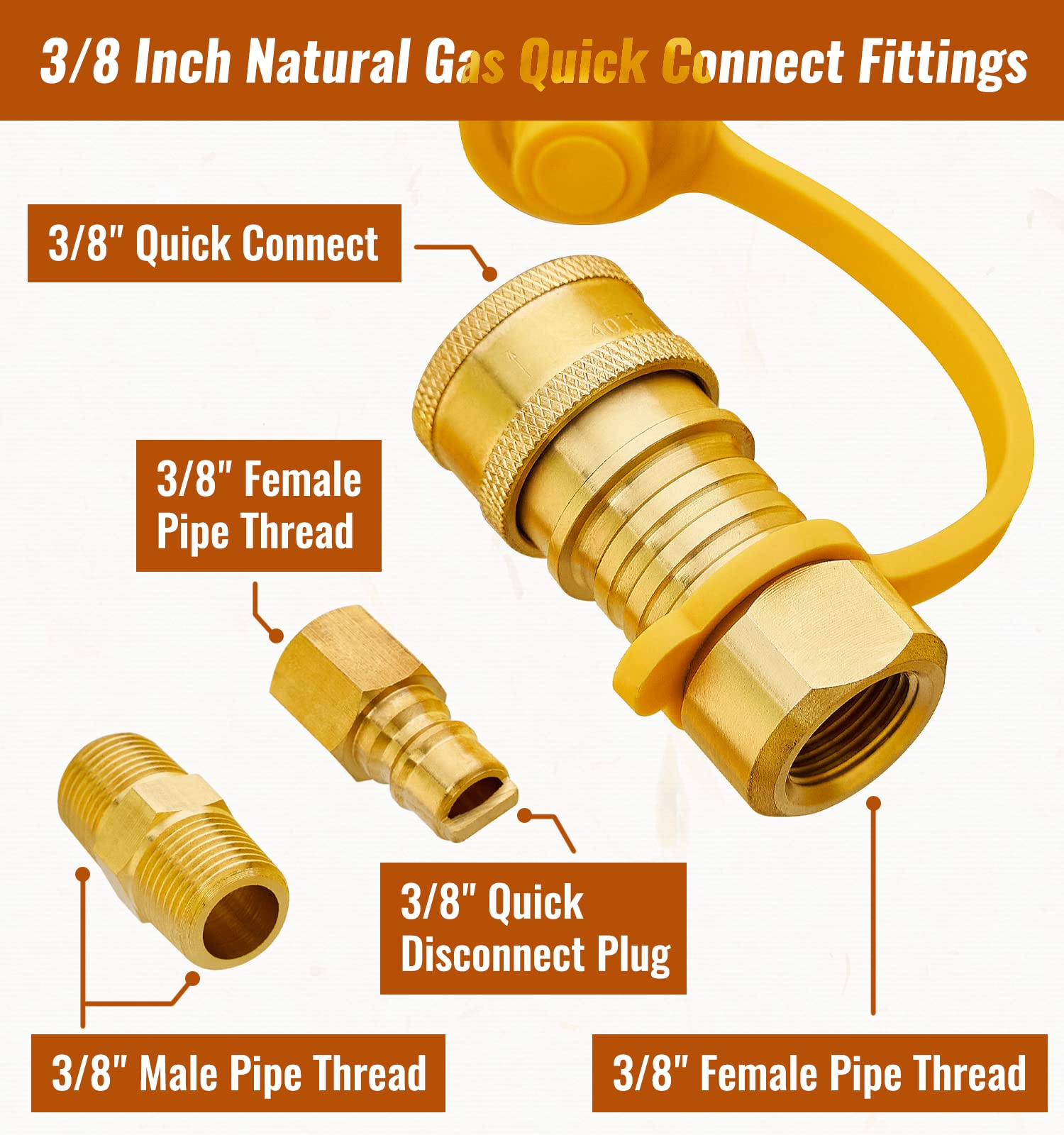 Natural Gas Quick Connector 3/8" Fittings for Propane Hose 