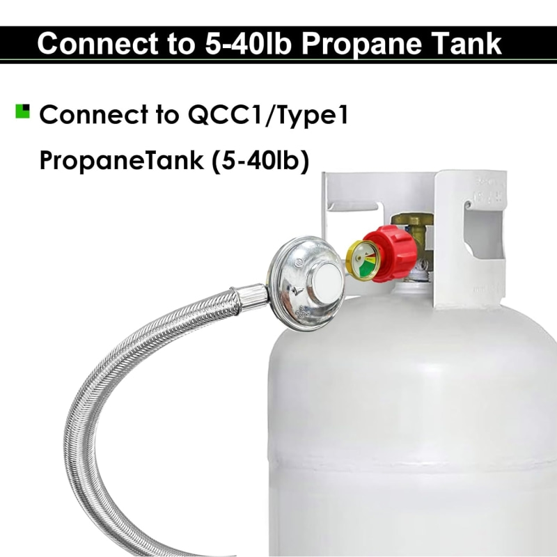  12FT QCC Braided Propane Regulator and Hose with Gauge