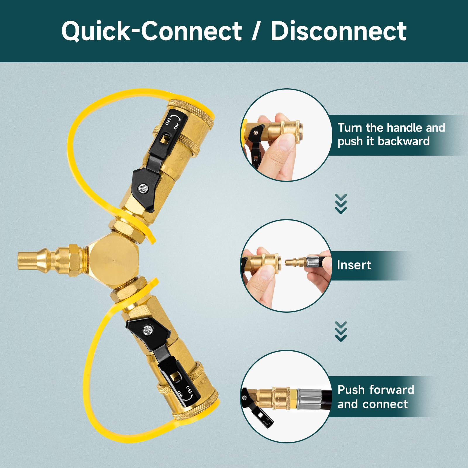 Y-Splitter 1/4" RV Quick Connect with Shutoff Valve