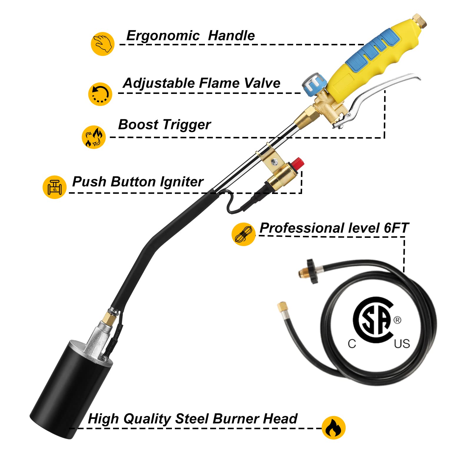 Propane Welding Torch Weed Burner with POL Extension Hose