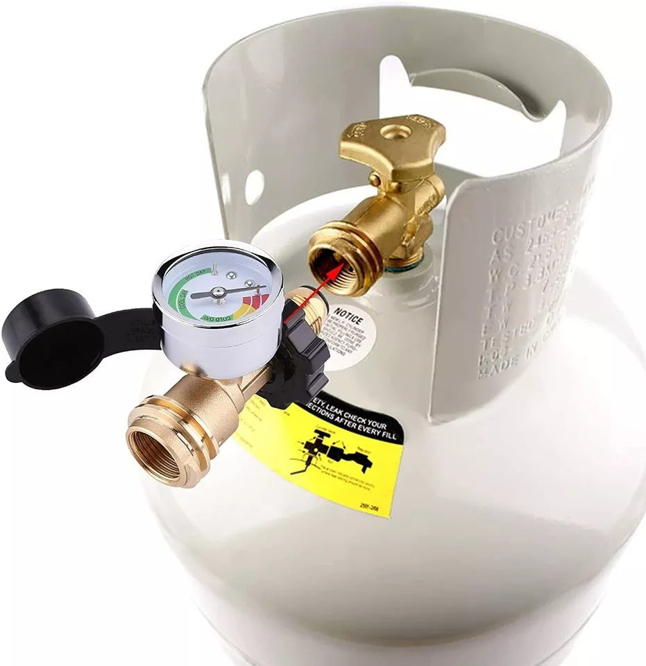 Propane Tank Adapter with Gauge Leak Detector POL to QCC1