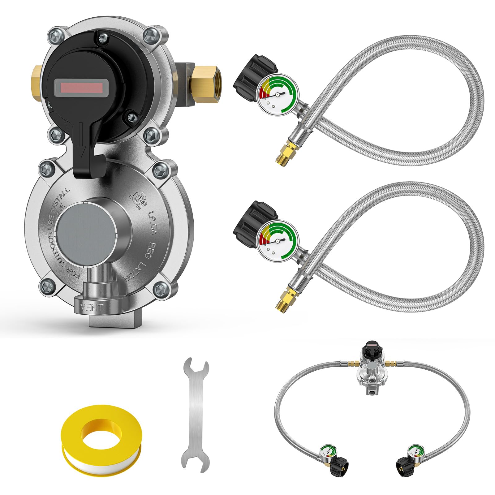 Propane Braided Hose for Dual Stage Regulator with Gauge