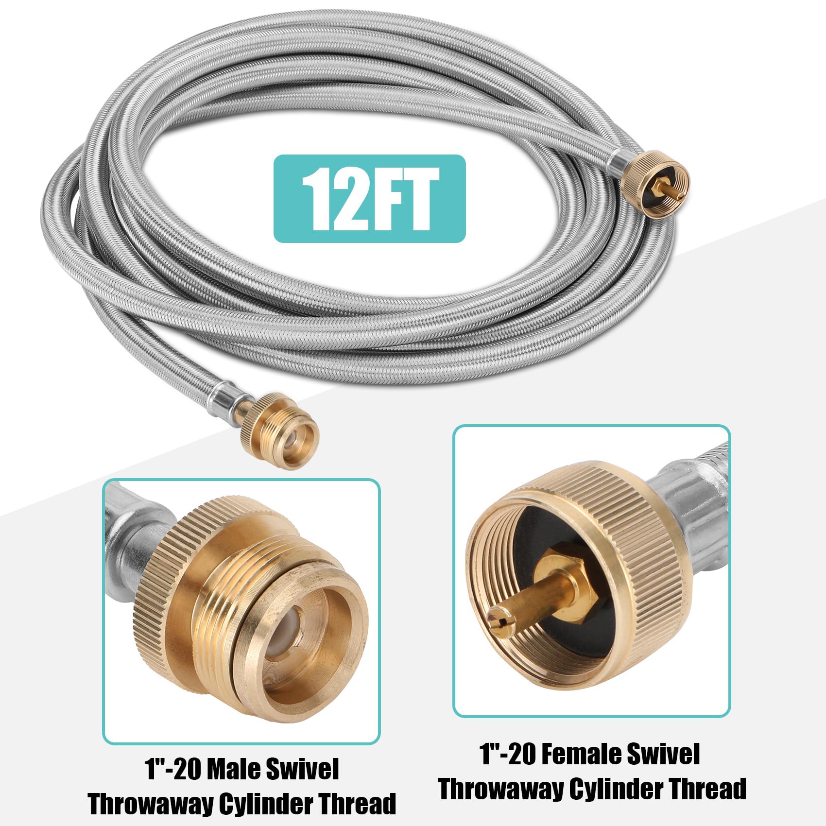 Propane Brass 4 Port Tee Kit 5FT and 12FT Braided Hose