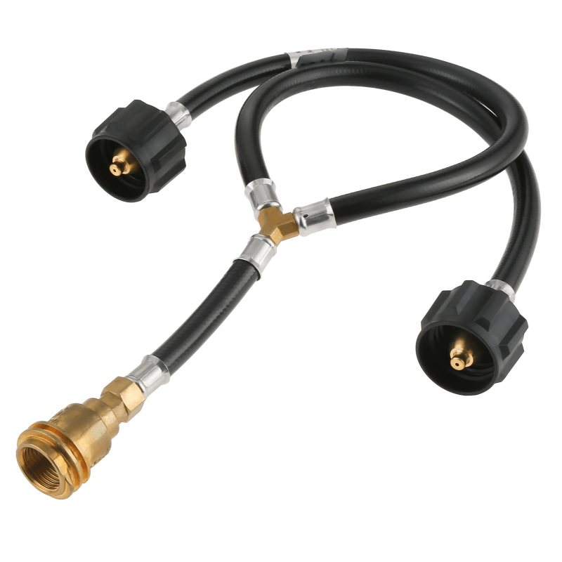 2 Way Y-Splitter QCC Propane Tank Adapter Hose with Gauge