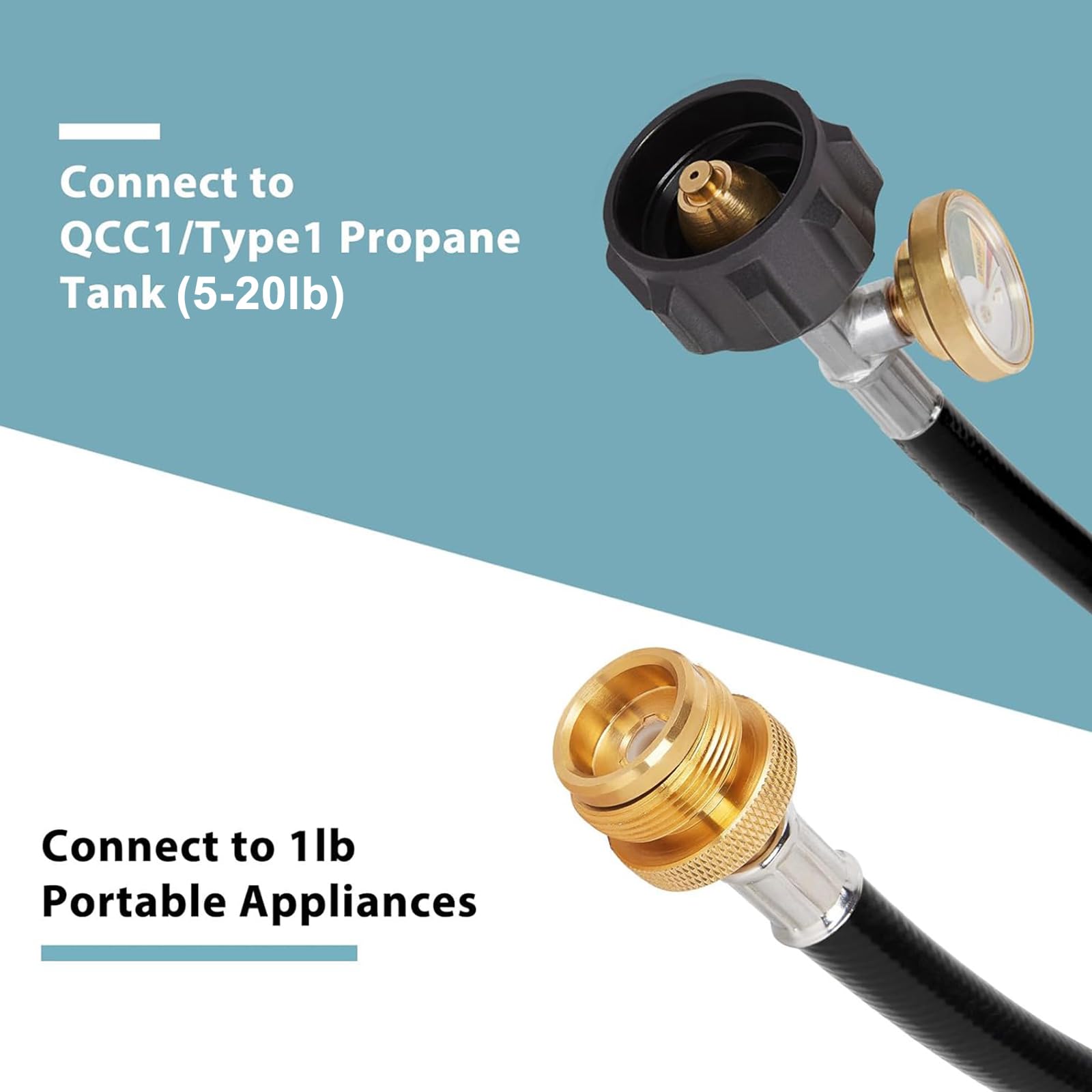 12FT QCC Propane Hose Adapter Converter with Gauge 