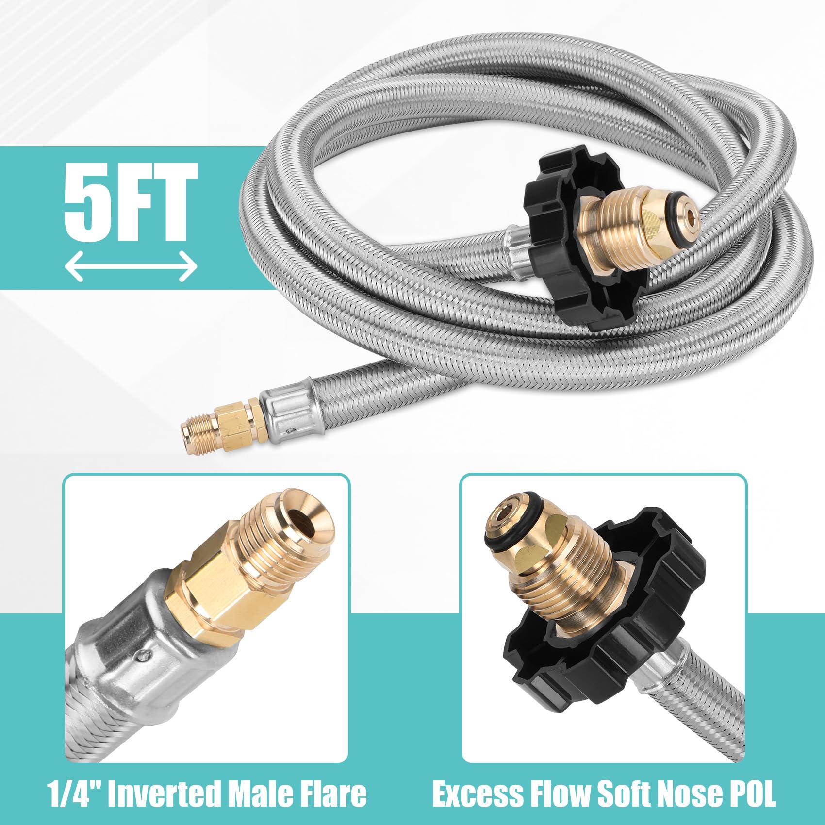 Propane Brass 4 Port Tee Kit 5FT and 12FT Braided Hose