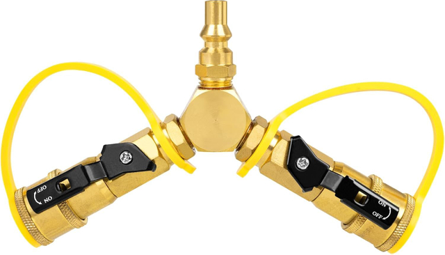 Y-Splitter 1/4" RV Quick Connect with Shutoff Valve