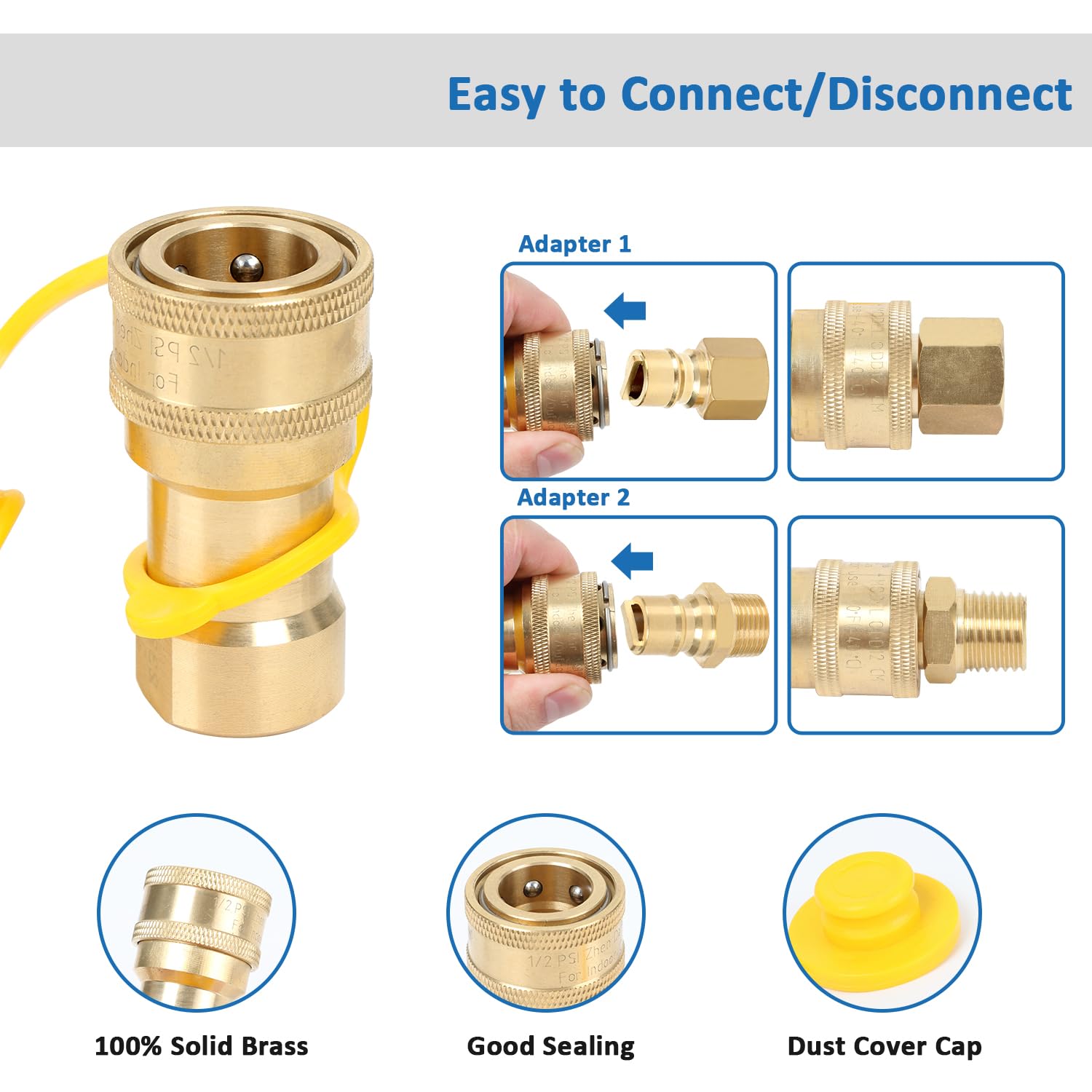 1/2" Brass LP Gas Quick Connect Disconnect Connector Kit